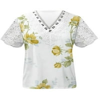 Prednjeg swalk ženska majica Cvjetni print ljetni vrhovi kratki rukav majica Dame udobnost TEE V izrez