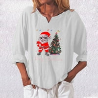Božićne majice za ženske božićne košulje sa plairom Sretan božićni vrhovi praznika Grafički majica V-izrez