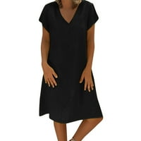 Ženske haljine kratki rukav A-linijski duljina koljena modna ljetna puna V-izrez haljina crna xl