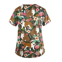 Ženski ljetni vrhovi bluza Grafički otisci kratkih rukava Radna odjeća Ženska V-izrez Majice Brown M