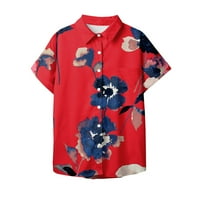BAZYREY Ljetne bluze za žene V-izrez, Clearance Floal Casual Labavi kratki rukav Crveni XL