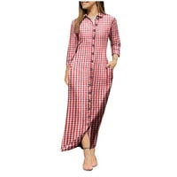 Haljine za žene s dugim rukavima Plaćene casual dugačak maxi ljetna V-izrez ružičasta 2xl