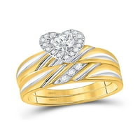 Čvrsta 10k žuto zlato i njezina okrugla Diamond Srce Usklađivanje par tri prstena za brisalne zaručničke