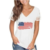 4. jula majica Dyttdo Ženska ljetna dana za neovisnost V-izrez tiskani vrhovi T-majice Ležerne čipka