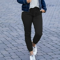 Ženska solidna boja tanka fit džepne hlače proljeće Nova čvrsta boja čipke up casual gamase hlače hlače