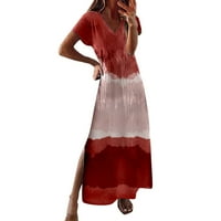 Padort Ženska haljina za majicu Midi haljina Puffy kratki rukovi Ležerne haljine crvene, m