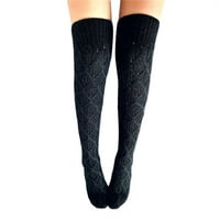 Nokiwiqis Ženski kabeli pletene čarape, zima topla čvrsta boja preko koljena visokih čarapa za nogu