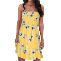 Ljetne haljine za žene bez rukava bez rukava cvjetna haljina na srednji duljina labava surplicija žuta