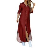 Ženska modna tiskanja asimetrična haljina rever gumbi V-izrez dugih rukava košulje za dugih rukava xxxxxl