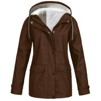 Miayilima Brown Ženski kaputi Čvrsti plišani kišni na otvorenom plus veličine kapuljača s kapuljačom Vjetrootporna jakna