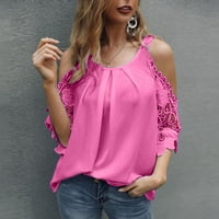 Ženska odjeća za žensku bluzu za žene Clearence Crewneck Crewneck Thing The Ljetna haljina plus veličina Moda Izlasci kratkih rukava Čvrsta boja Crochet Hot Pink XL