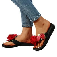 Papuče za žene za dame Ljeto Flip Flops Otvoreno TOE Cvijeće boemske sandale Ležerne cipele Crveno 7