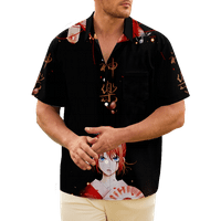 FNNYKO muškarci i dječaci Havajska košulja Anime Gin Tama Print Relaxed-Fit Casual Chort rukav gumb za ispis na Havajsku majicu Poklon na plaži za njega