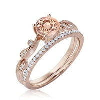 Zasljepljujući 1. karat za ručni morgatit i dijamantni moissanite klasični nadahnuti zaručnički prsten, jedinstveni vjenčani prsten za uvijanje u srebru s 18k ružičastog zlata, po jedan podudaranje