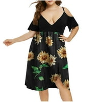 WHLBF Ženske haljine klirence maxi, žene plus veličine V-izrez cvjetni ispis kratkih rukava boho haljina