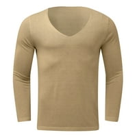 Muške majice Jesen Ležerne prilike pune boje pletiva Majica TEE dugi rukavi V-izrez T-majica za muški poslovni posao