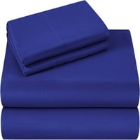 Broj tema Egipatski pamučni pamuk 4-komadni krevet postavljen duboka džep veličina puna XL boja kraljevske plave čvrste boje