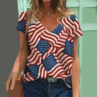 Ženska labava comfy bluza Vrhunska klirenska kratki rukav Vruća V izrez Bluza Neovisnost Dan Tunika