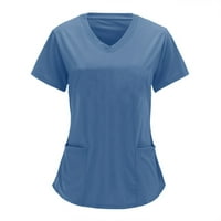 Clearsance ženske bluze Dressy bluza Žene Žene kratkih rukava Naplata Čvrsta labava bluza V-izrez, plava,