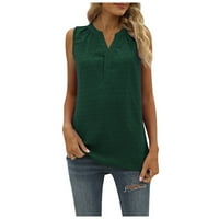 Hanas vrhovi modne ženske ljetne nove solidne boje labavo V-izrez pulover bez rukava zelena l