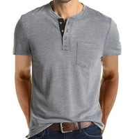 Muška proljetna i ljetna gumba okrugla izrez puna boja bluza s kratkim rukavima Džepna košulja