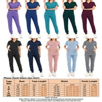 WRCNOTE Women piling vrhovi + pantalone V Crip Cret Podesite džepove Medicinski rad Moderni Top Solid Color Suity Royal Blue XL