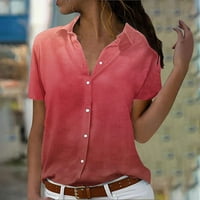 Farstey Womens dolje majice plus veličina kratkih rukava rever kardigan vrhovi Tunic Comfy Gradient Ispis Trendy TOP, S-6XL