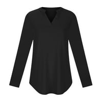 Ženska majica V izrez Casual majice s dugim rukavima stilskih čvrstih bluze crne l