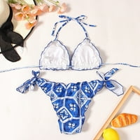 Ženski kupaći kostimi Seksi zavoj bikini Halter Kupanje Ispiši DVU kupaći kostim za žene plave s
