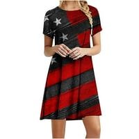 Žene 4. jula Američka američka haljina za zastavu i pruga Print kratkih rukava Ležerna haljina od labave haljine