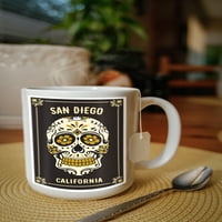 FL OZ Keramička krigla, San Diego, Kalifornija, Dan mrtvih, šećerna lubanja i cvjetni uzorak, perilica