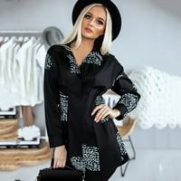 Ženske oblače Ljeto -Kazualno dugme prema dolje dugih rukava Print V izrez za klub Party Cover Up Crna