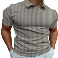 Groanlook muškarci Ljetni vrhovi kratkih rukava T majica rever ovratnik klasična fit košulja prugasta