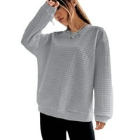 Ženska vafle-pletena džemper s ramenom pulover s dugim rukavima Crewneck Jumper Jesen Trendi labavi