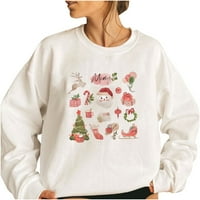 Božićna dukserica za žene Jednostavne bijele posade prevelike majice Xmas Print Top Casual Pad pulovera