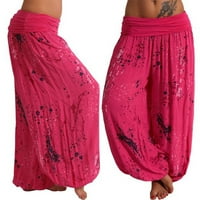 Ženske hlače dame tiskane širine širine labave noge casual elastične visoke resiljene udobne pantalone