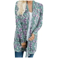 Cuoff Womens kaputi jakne za žene modni casual cvjetni print dugih rukava midi kardigan ženski vrhovi mint zelene l