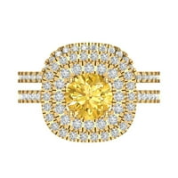 1. CT sjajan okrugli rez simulirani žuti dijamant 18k žuti zlatni halo pasijans sa akcentima mladenka