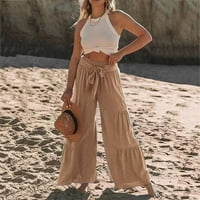 DTIDTPE široke pantalone za žene za žene Ljeto Summer visokog struka pamučne platnene pantalone na plaži