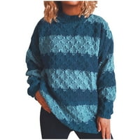 SNGXGN ženski pleteni pulover s dugim rukavima dugih rukava vrhunske odjeće za odjeću za žene za žene, plave, veličine S