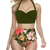 Vrhovi + kratke hlače Dva kupaća kostima za ispis Cvjetni usjeva Žene Visoke kupaće kostime Tankenis