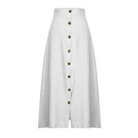 Žene Midi suknje Ležerne prilike visoki elastični struk Linija nabrajanog MIDI Dugme Down suknje bijele