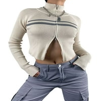 Arvbitana ženski gornji vrpci džemper kardigan pleteni zip turtleneck Bluza bez leđa Streetwear S-L