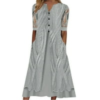 LisingTool haljine za žene Ženske modne printe V mrežice kratkih rukava Splice labave haljine džepni