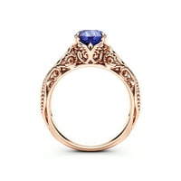 Prirodni plavkast ljubičasti zaručni prsten za angažman u 14k ružičastog zlata