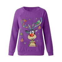 Božićne majice za žene s dugim rukavima Slatka jelena grafička dukserica boja blok raglan rukava za majicu, pulover, žene sa džemperima jeftino