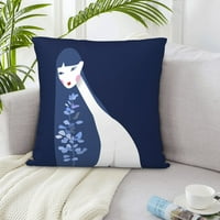 Jastučni poklopci, plava žena cvjetni kvadratni kauč Dekorativni pleteni jastuk, 24 x24