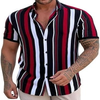 Haite Muške gumb s kratkim rukavima dole Ljetne košulje Slim Fit Rever izrez bluza Striped Boja blok