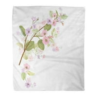 Bacajte pokrivač toplo ugodno print flanel proljetni cvjetovi bluže grane mauve ružičaste jabuke cvijeće