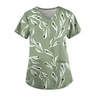 Cleance Ljeto vrhovi kratkih rukava cvjetna bluza casual ženske bluze V-izrez moda, vojska zelena, xxxl